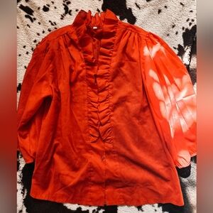 WOMEN'S 50'S/60'S STYLE FULL RUFFLE BLOUSE - RUBY RED